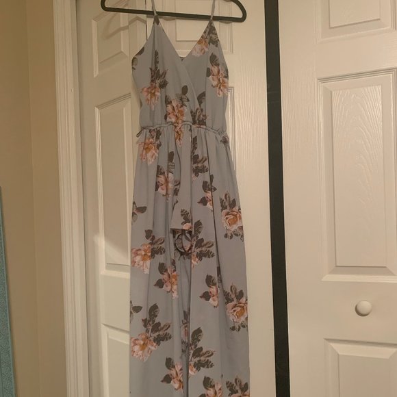 Pants - Blue Floral Romper (Maxi Skirt Overlay)